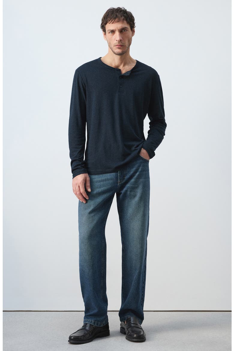 Linen Blend Henley, Alternate, color, NAVY