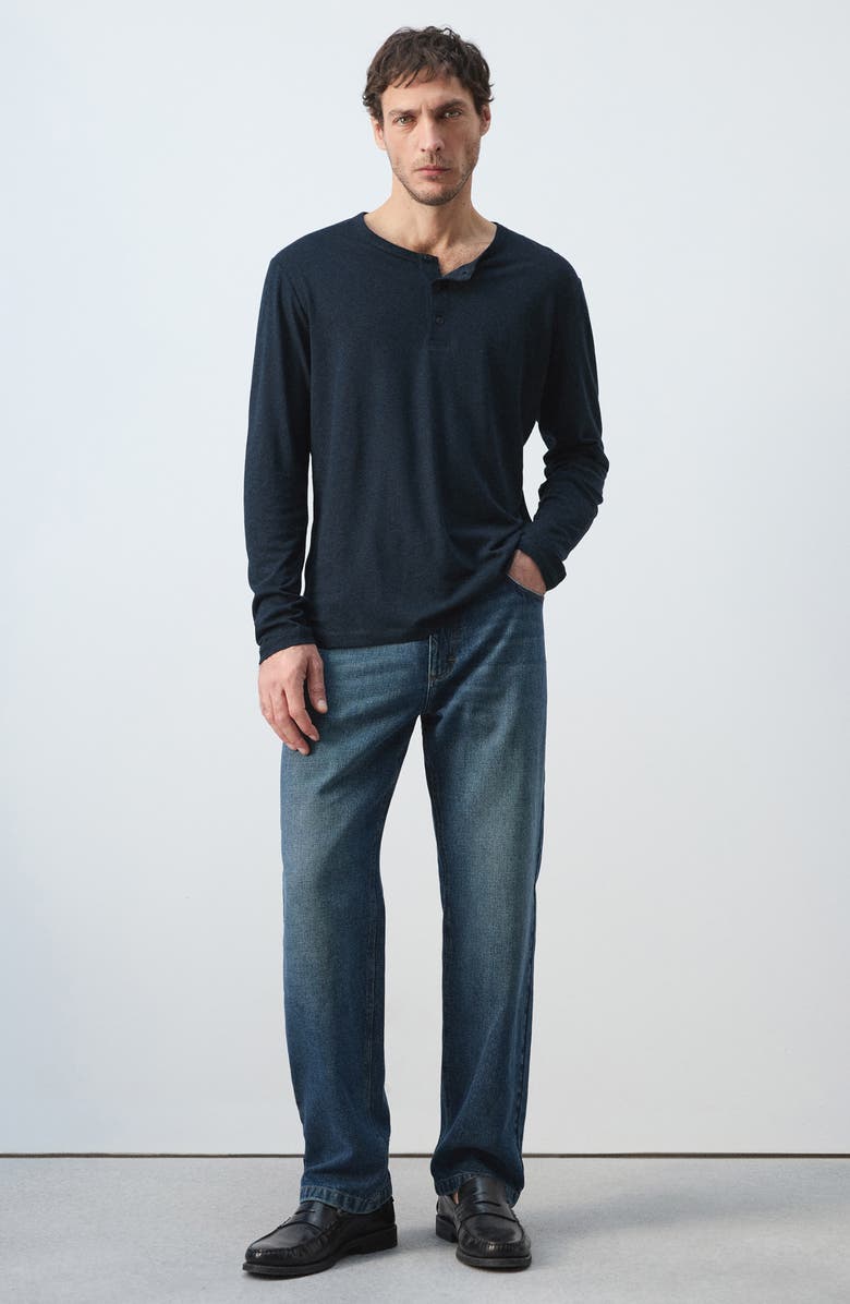 MANGO Linen Blend Henley, Alternate, color, Navy