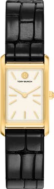 Tory Burch The Eleanor Slim Tank Leather Strap Watch, 20mm x 34mm
