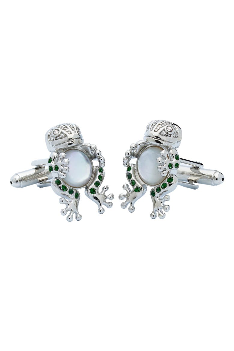 Crystal Frog Prince Cufflinks, Main, color, Green