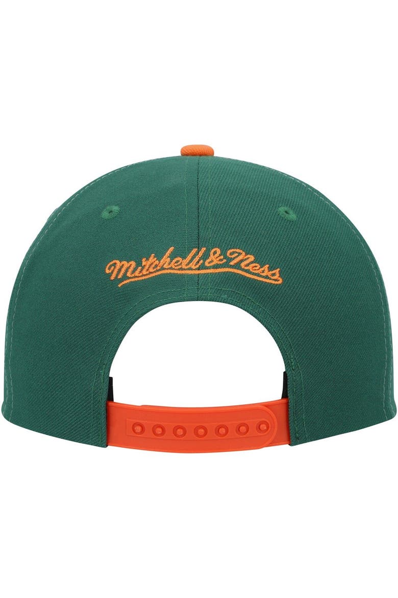 Men's Mitchell & Ness Orange/Green Miami Hurricanes Sharktooth Snapback Hat, Alternate, color, Orange