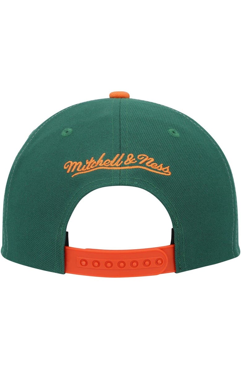 Mitchell & Ness Men's Mitchell & Ness Orange/Green Miami Hurricanes Sharktooth Snapback Hat, Alternate, color, 