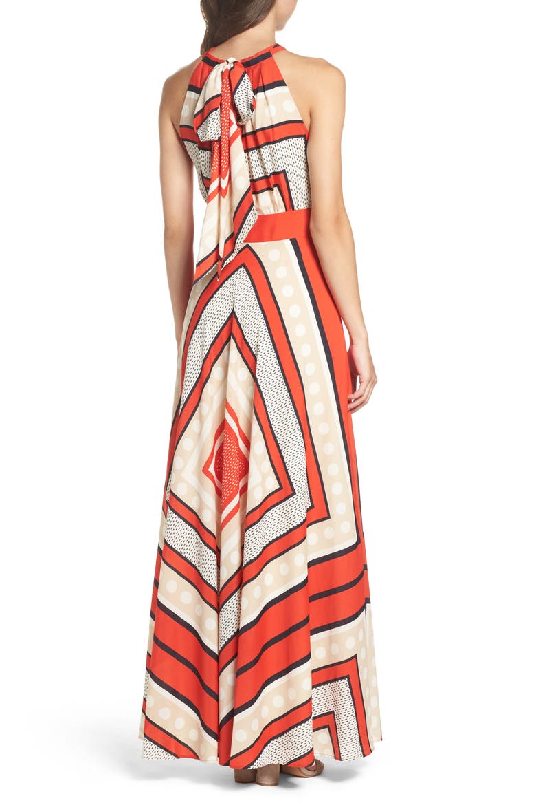 Scarf Print Crêpe de Chine Fit & Flare Maxi Dress, Alternate, color, MULTI
