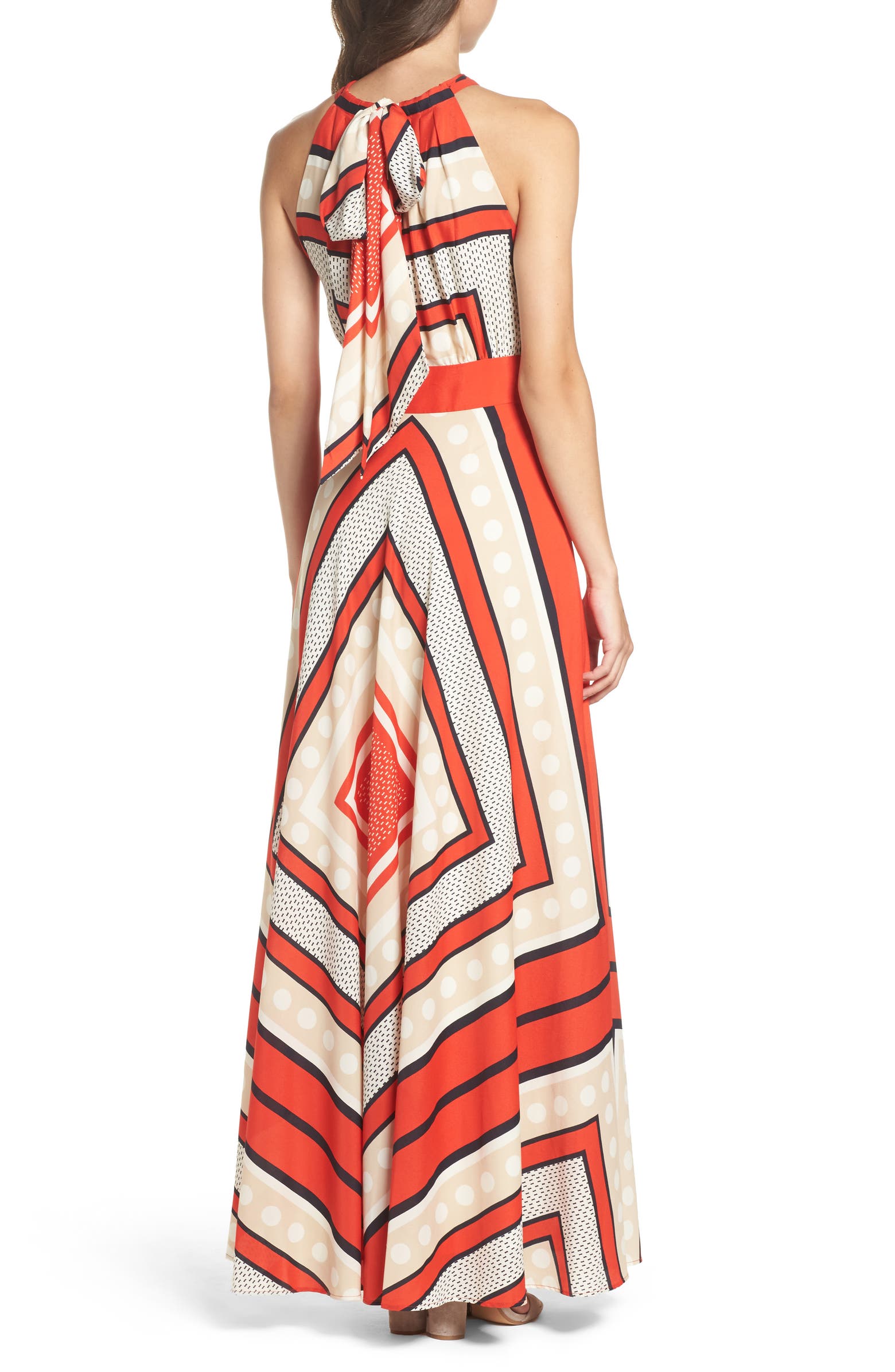 Scarf Print Crêpe De Chine Fit & Flare Maxi Dress