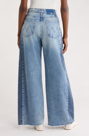 Pipe Dream Button Sneak High Waist Fray Hem Wide Leg Jeans