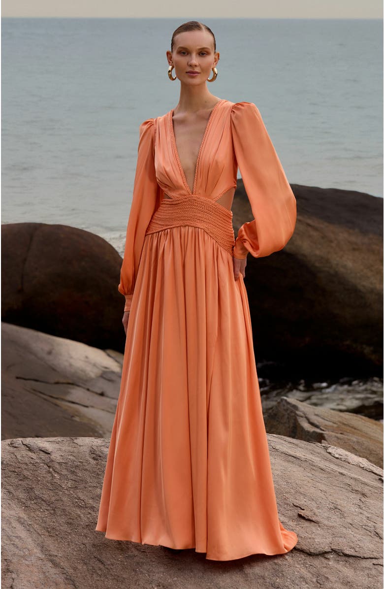 PatBO Satin Sunset Long Sleeve Gown, Alternate, color, 