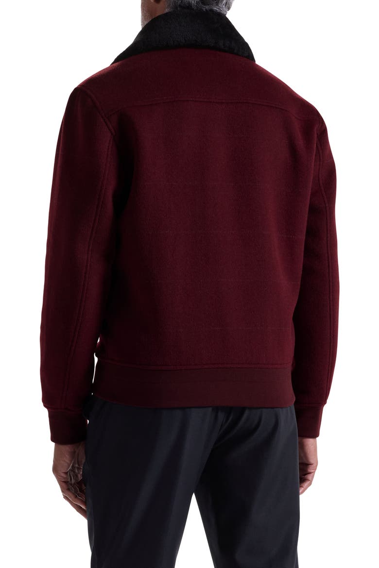Wool Blend Bomber Jacket with Detachable Genuine Shearling Collar, Alternate, color, BURGUNDY