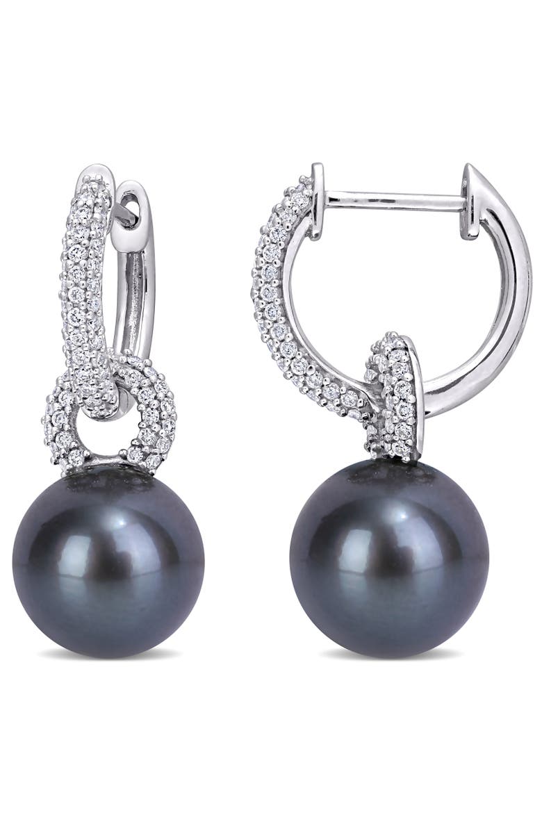 Julianna B. Cultured Pearl & Diamond Hinged Hoop Drop Earrings 14k, Main, color, 