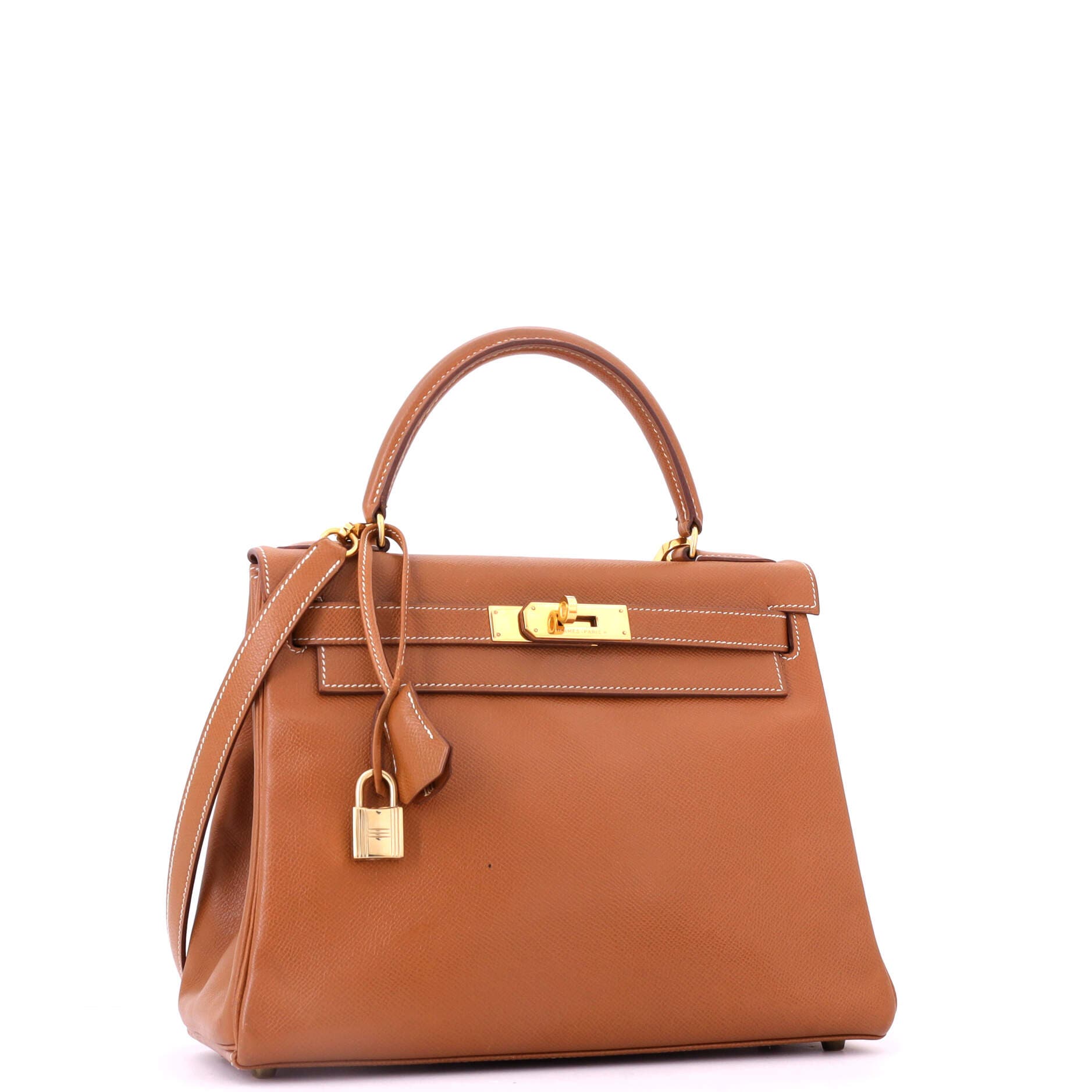 Pre-Owned Hermes Kelly Handbag Brown Courchevel with Gold Hardware 28, Alternate, color, Gold