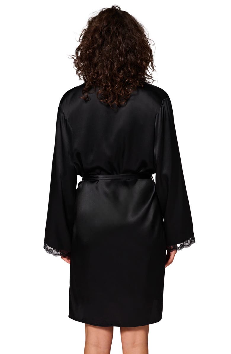 Simone Perele Love Me Lace Trim Silk Blend Robe, Alternate, color, Black
