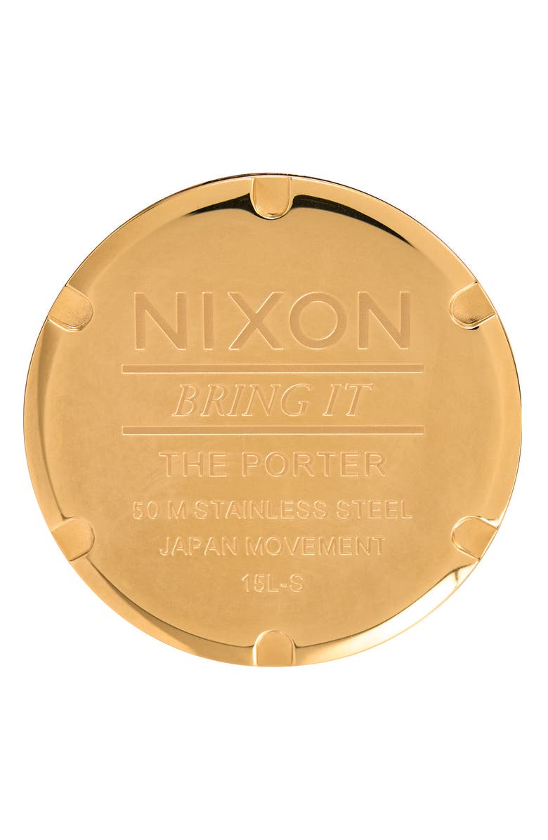 Nixon Porter Round Leather Strap Watch, 40mm, Alternate, color, Black/Gold
