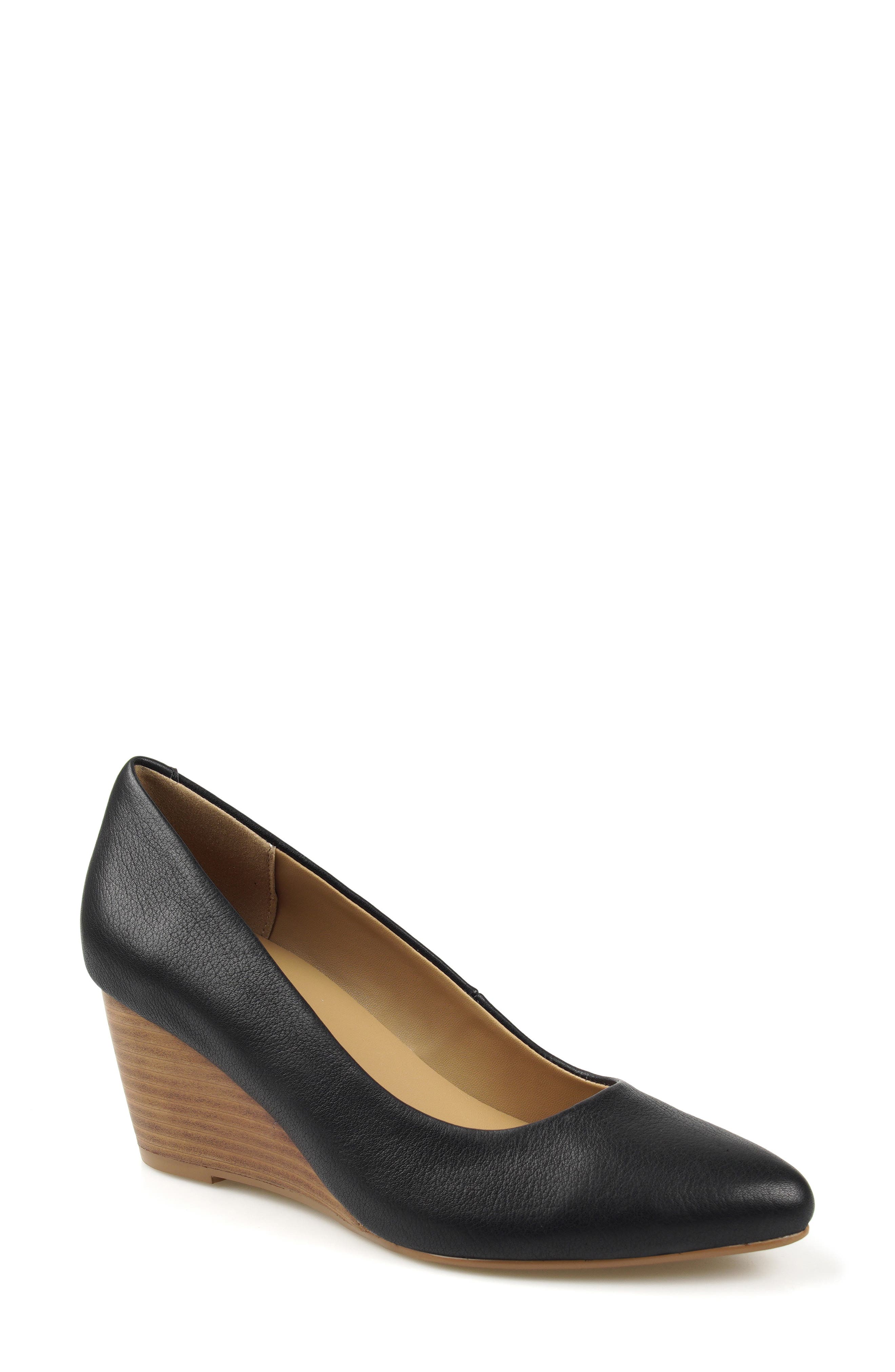 National Comfort Wedge Pump, Main, color, Black Leather