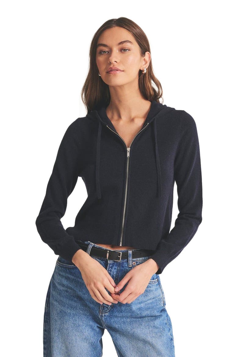 Signature Cashmere Cropped Hoodie, Alternate, color, Navy