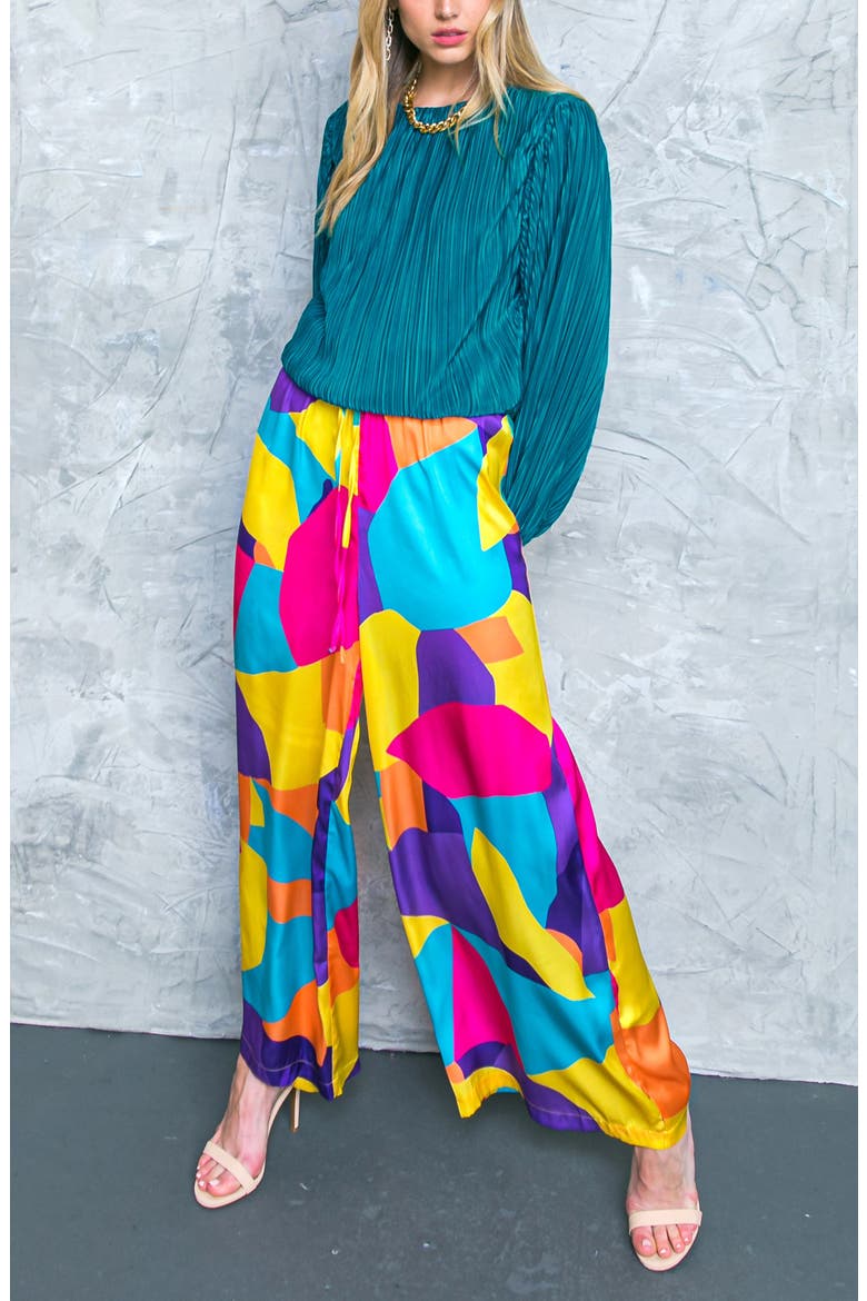Pleated Textured Long Sleeve Top, Alternate, color, TEAL