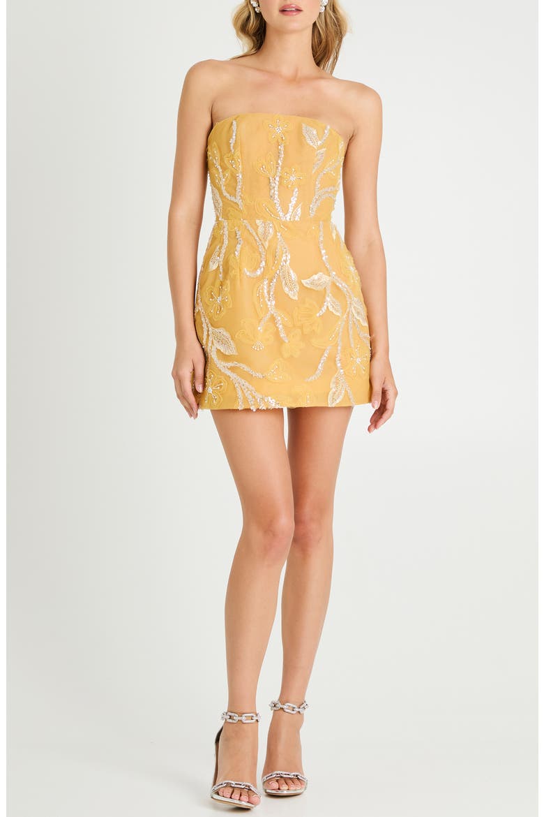 Marisa Floral Strapless Fit & Flare Minidress, Main, color, MARIGOLD