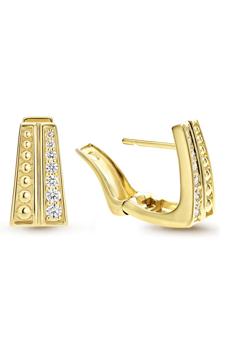 LAGOS 18K Gold Caviar Diamond 2-Row Hoope Earrings, Alternate, color, Gold