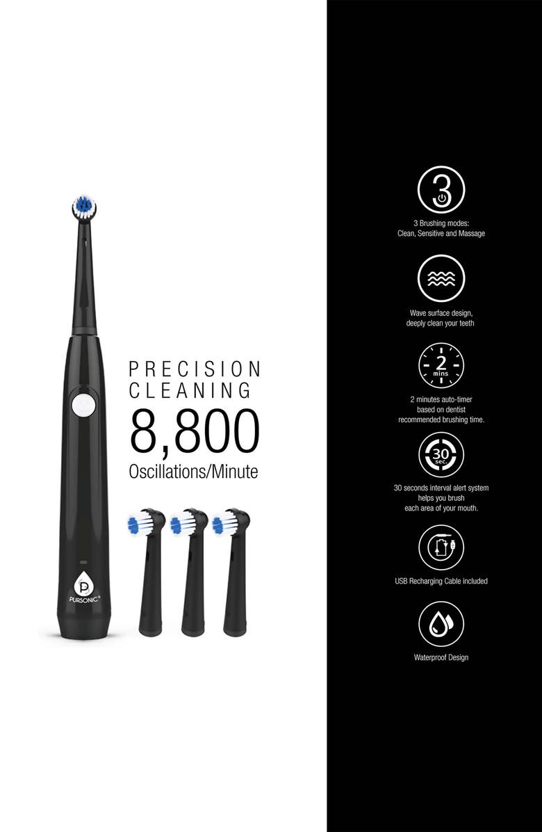 PURSONIC USB Rechargeable Rotary Toothbrush, Alternate, color, Black