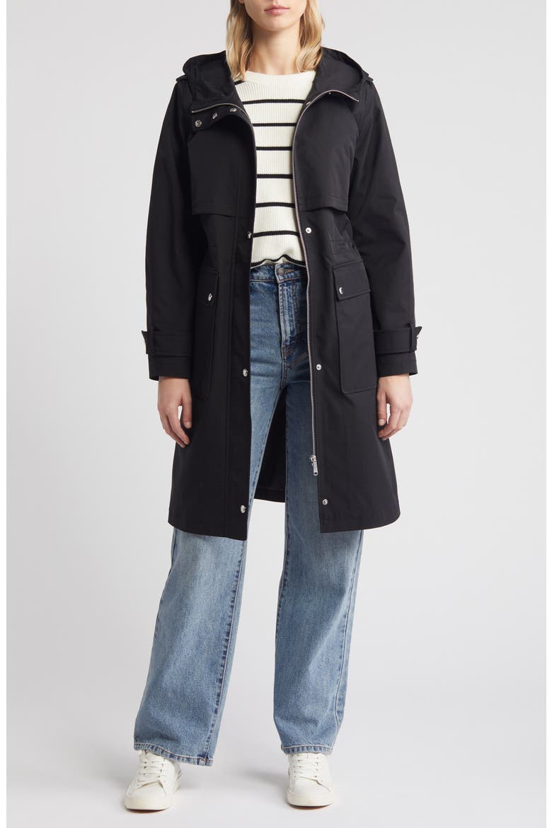 Hooded Trench Coat, Alternate, color, BLACK