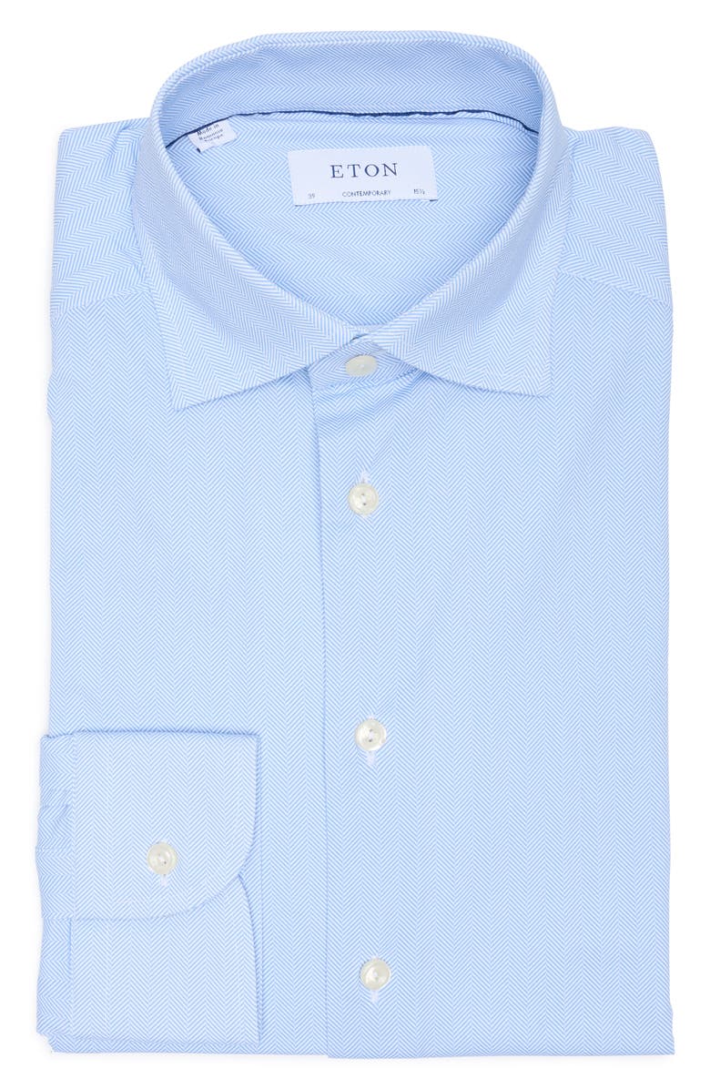 Eton Contemporary Fit Herringbone Stretch Dress Shirt, Alternate, color, 