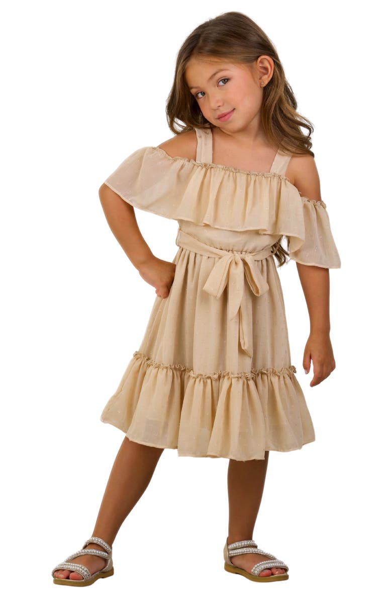 Girls Golden Sands Ruffle Shoulder Sundress, Main, color, Beige