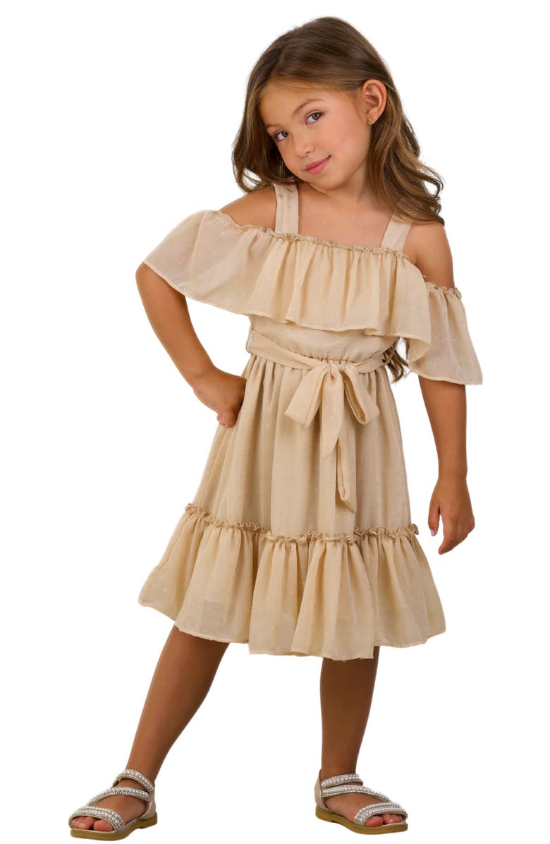 Mia Belle Girls Girls Golden Sands Ruffle Shoulder Sundress, Main, color, Beige