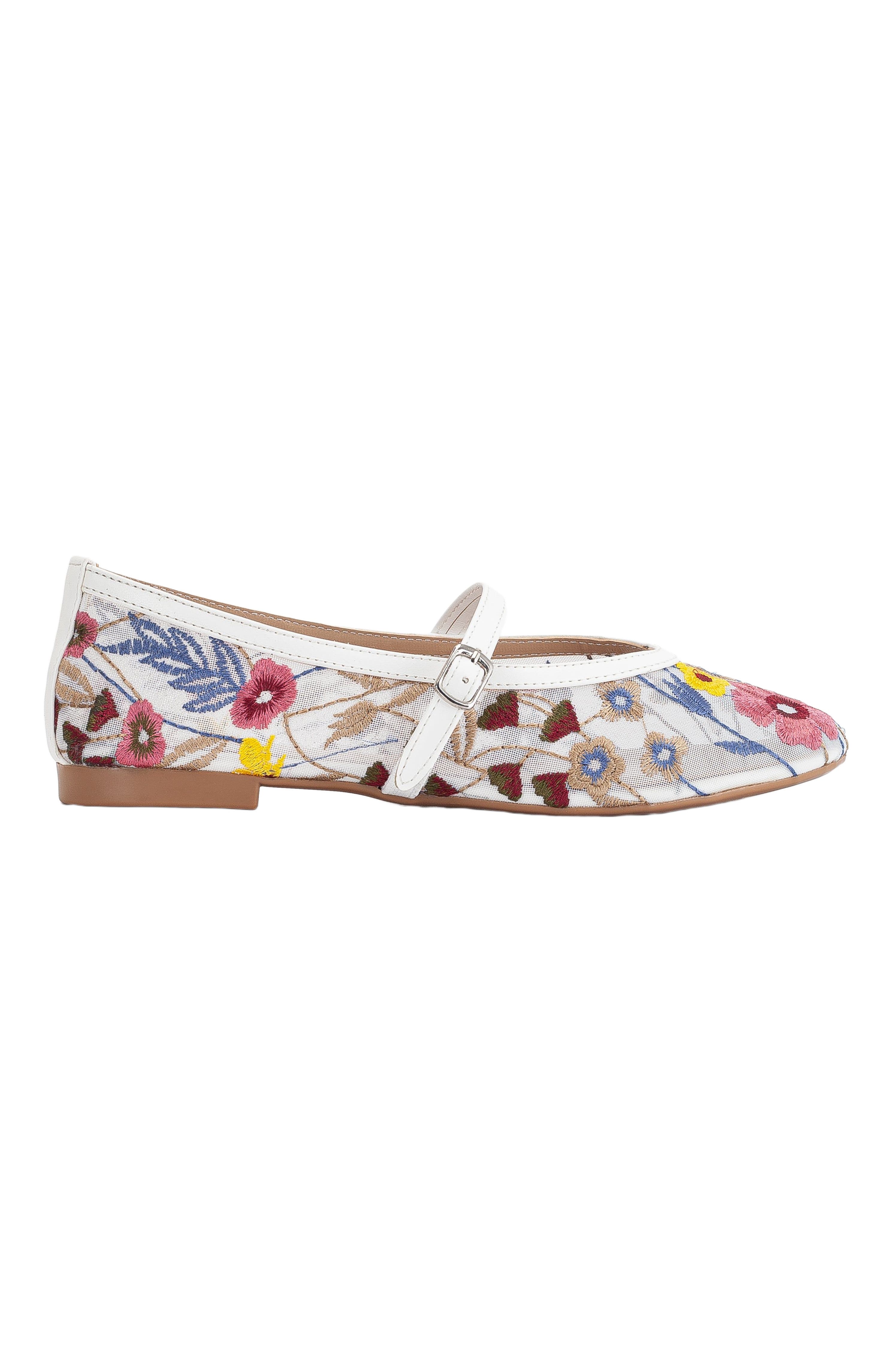 Fauna Mesh Mary Jane Flats, Alternate, color, White Faux Leather