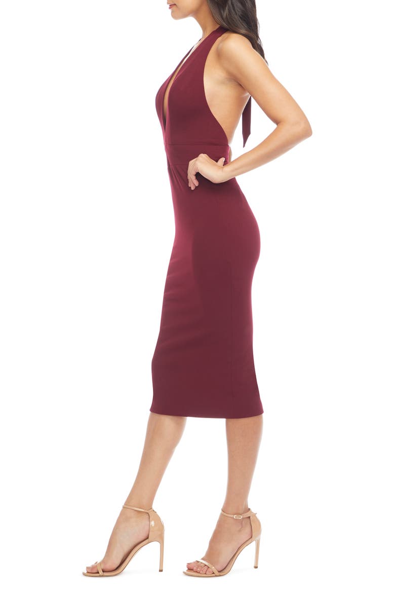 Vanessa Halter Body-Con Midi Dress, Alternate, color, BURGUNDY