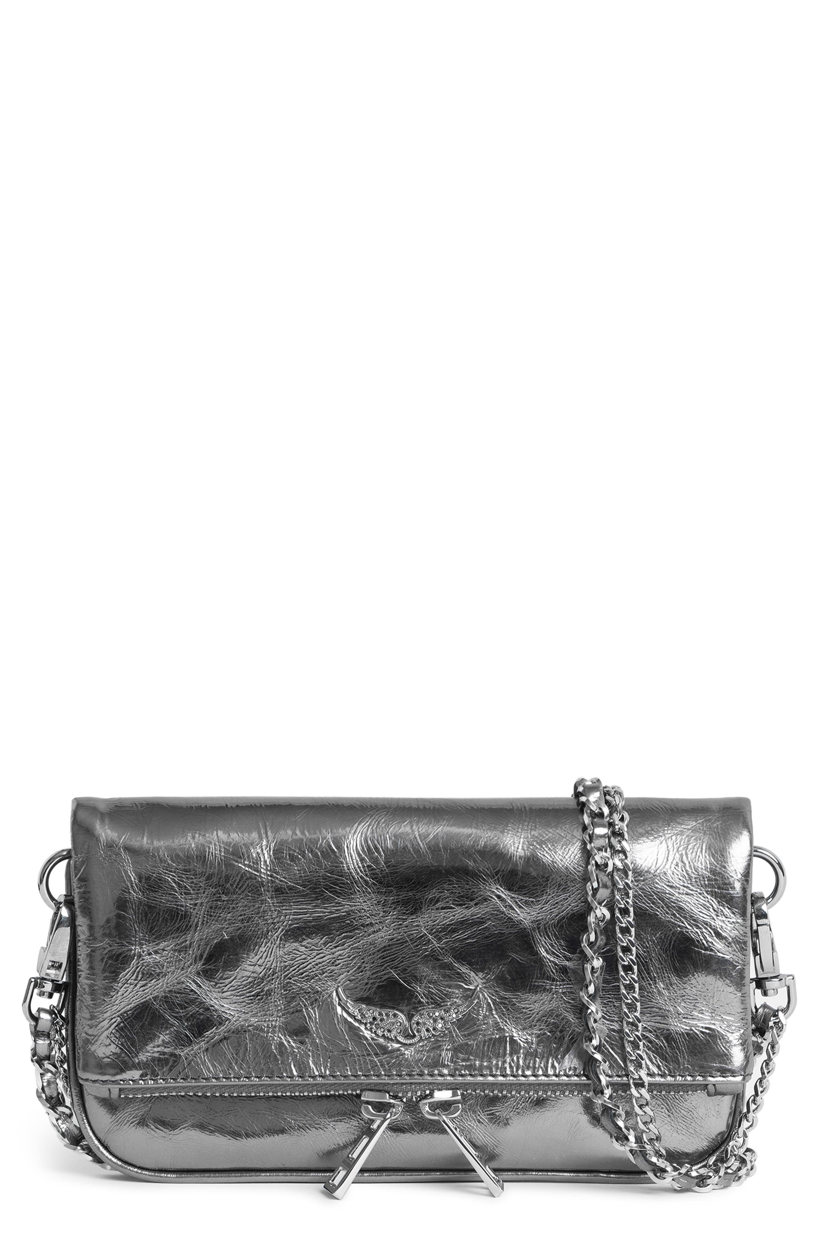 Zadig & Voltaire Nano Rock Metallic Clutch, Main, color, Gun