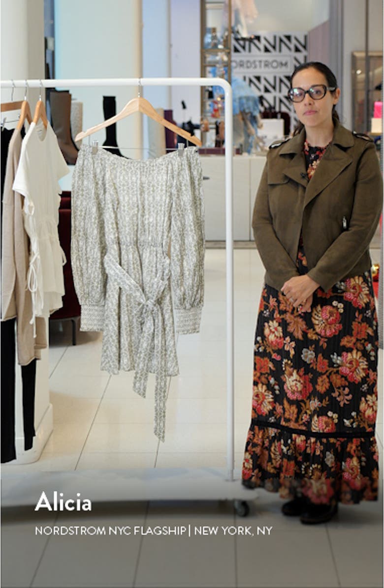 Mary Print Off the Shoulder Long Sleeve Cotton Dress, sales video thumbnail