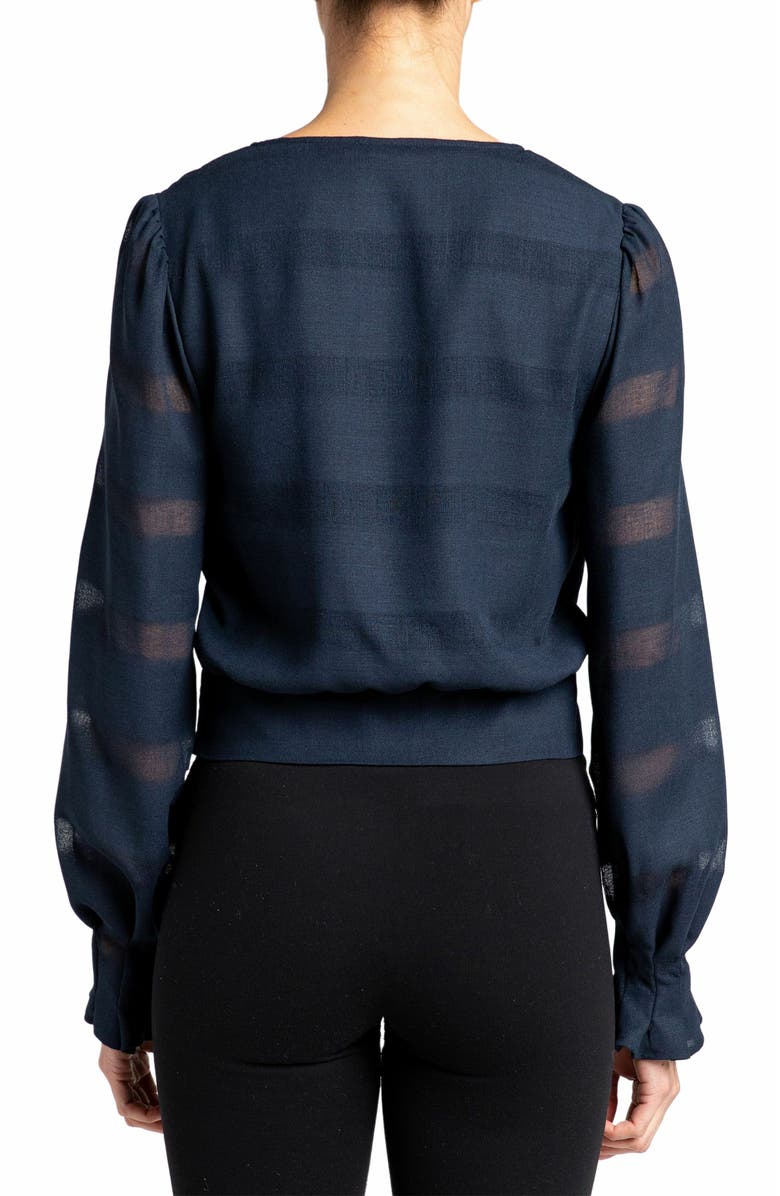 Santorelli ALDI Long Sleeve Faux Wrap Blouse in Striped Linen, Alternate, color, 