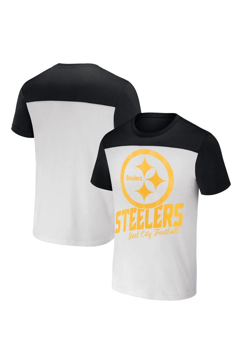 Men's NFL x Darius Rucker Collection by Fanatics White/Black Pittsburgh Steelers Colorblocked T-Shirt, Main, color, White