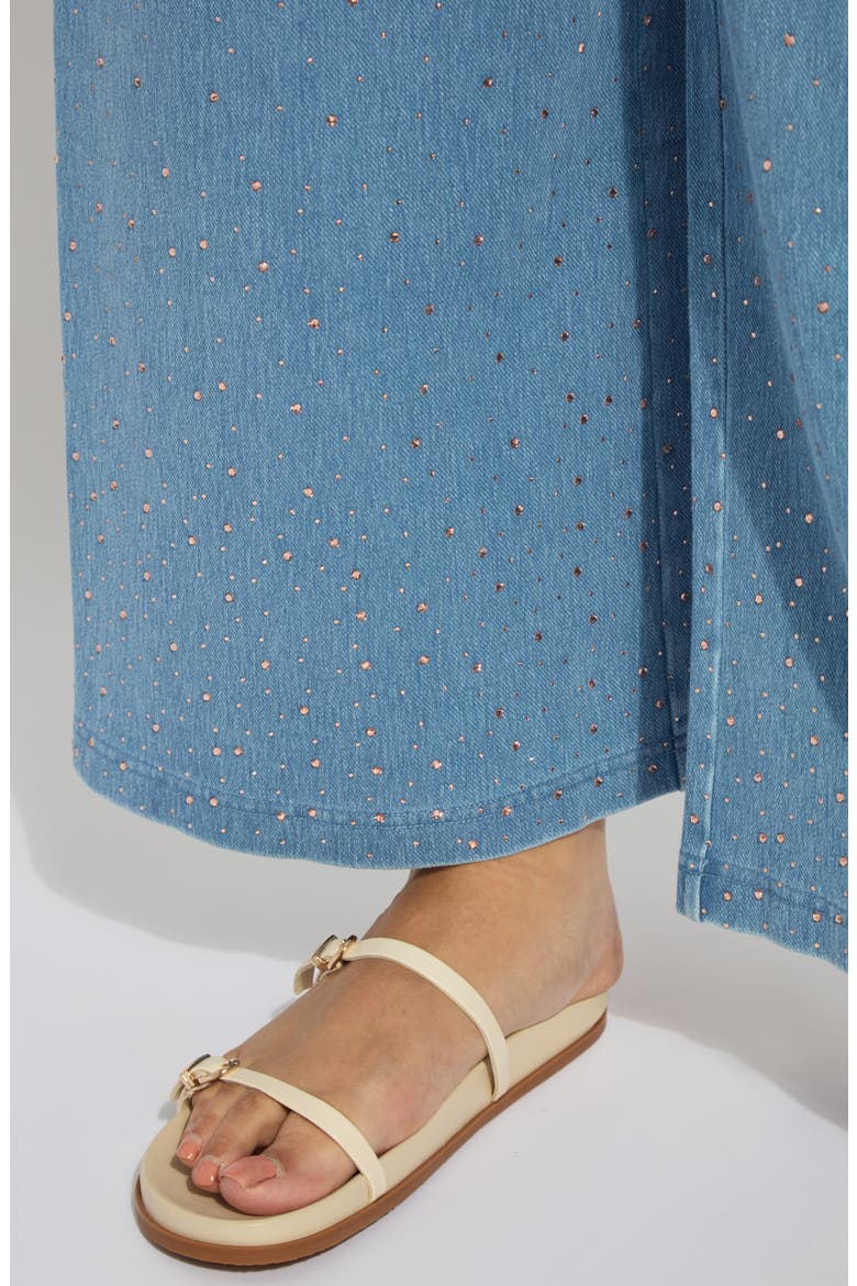 Erin Belted Crystal Embellished Pull-On Wide Leg Jeans, Alternate, color, BLEACHED BLUE