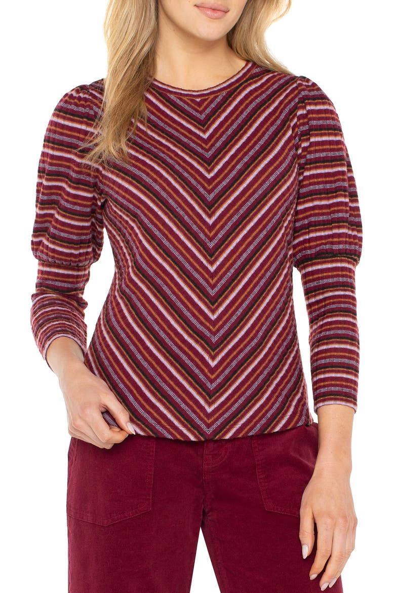 Juliet Sleeve Sweater, Main, color, BURGUNDY MULTI STRIPE