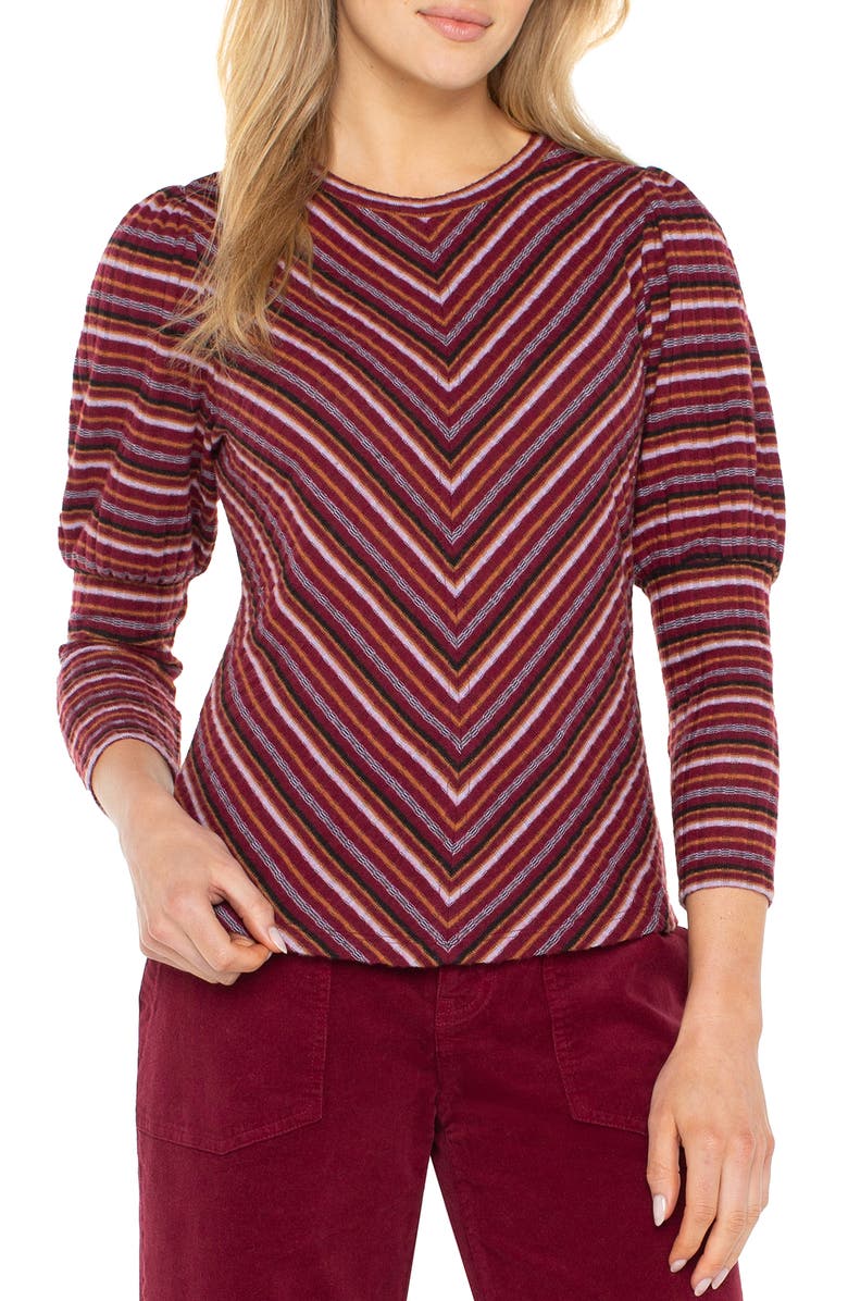 Liverpool Los Angeles Juliet Sleeve Sweater, Main, color, Burgundy Multi Stripe