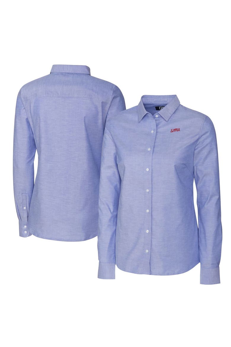 Women's Cutter & Buck  Royal SMU Mustangs Vault Stretch Oxford Long Sleeve Tri-Blend Button-Up Dress Shirt, Alternate, color, Royal