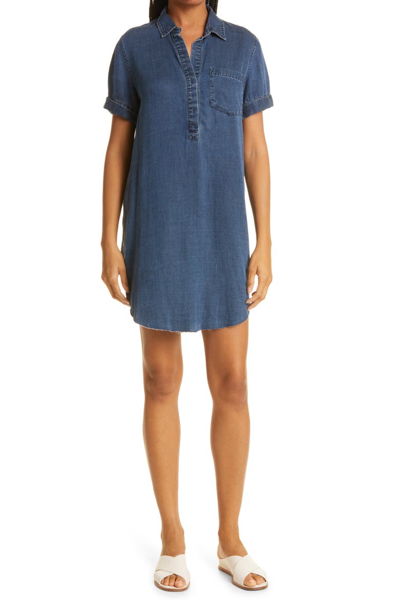 Valerie Raw Hem Denim Dress, Main, color, DARK VINTAGE