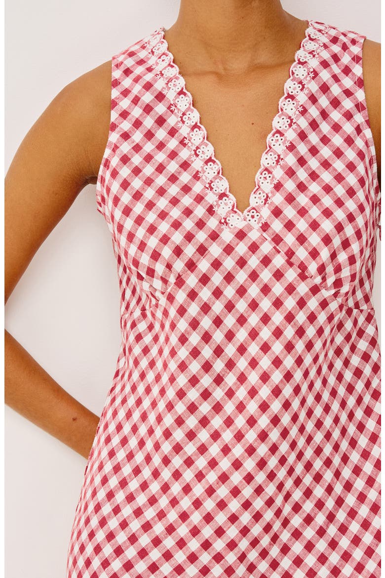 Bex Eyelet Embroidered Gingham Check Linen Dress, Alternate, color, PICNIC CHECK