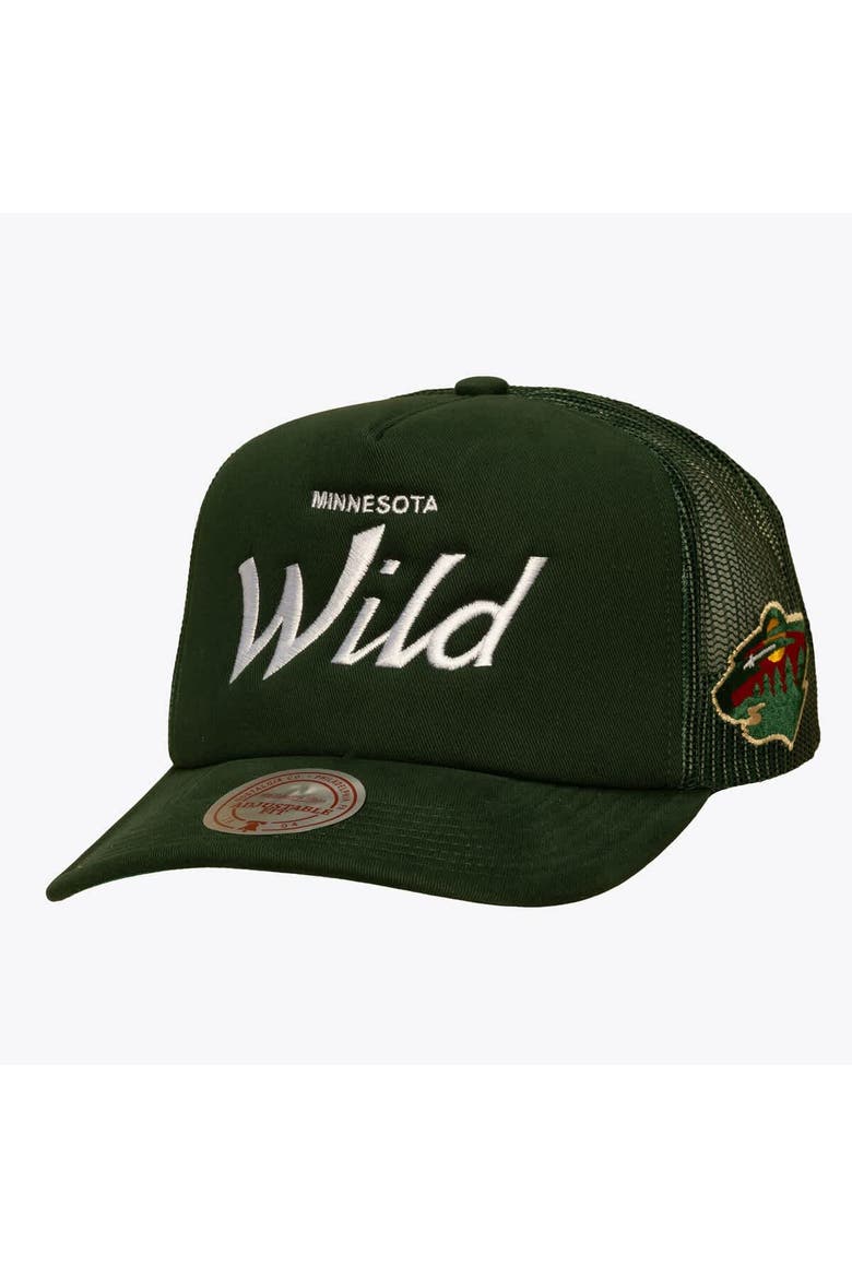 Men's Mitchell & Ness Green Minnesota Wild Head Coach Trucker Adjustable Hat, Main, color, Green