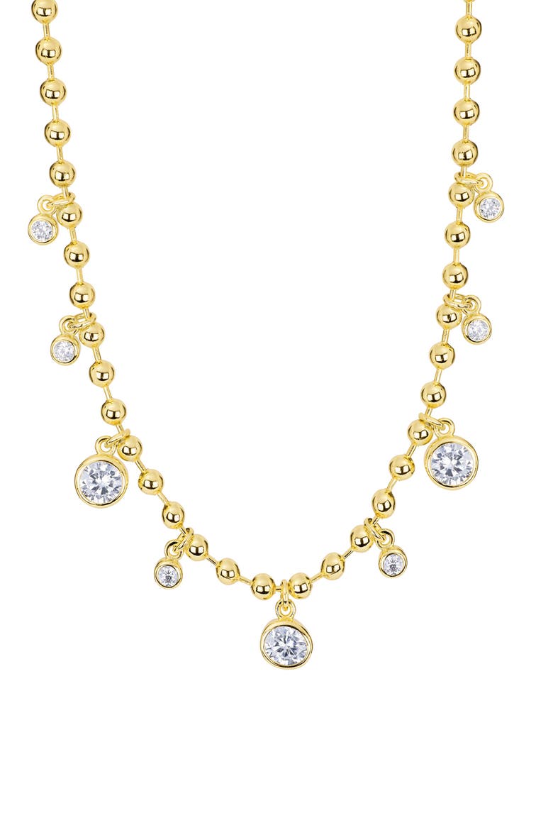 CZ Station Beaded Necklace, Main, color, GOLD