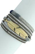 OLIVIA WELLES Edisa Feather Detail Faux Leather Stack Bracelet