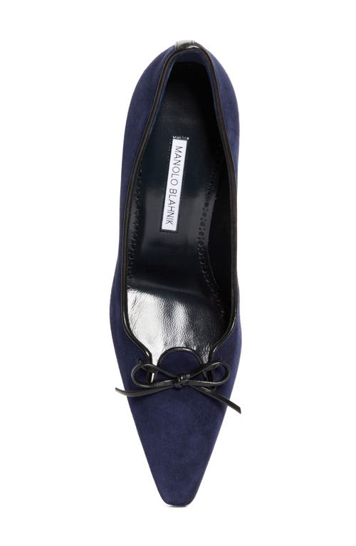 Manolo Blahnik Zaman Suede Bicolor Lace-up Pumps In Navy/black