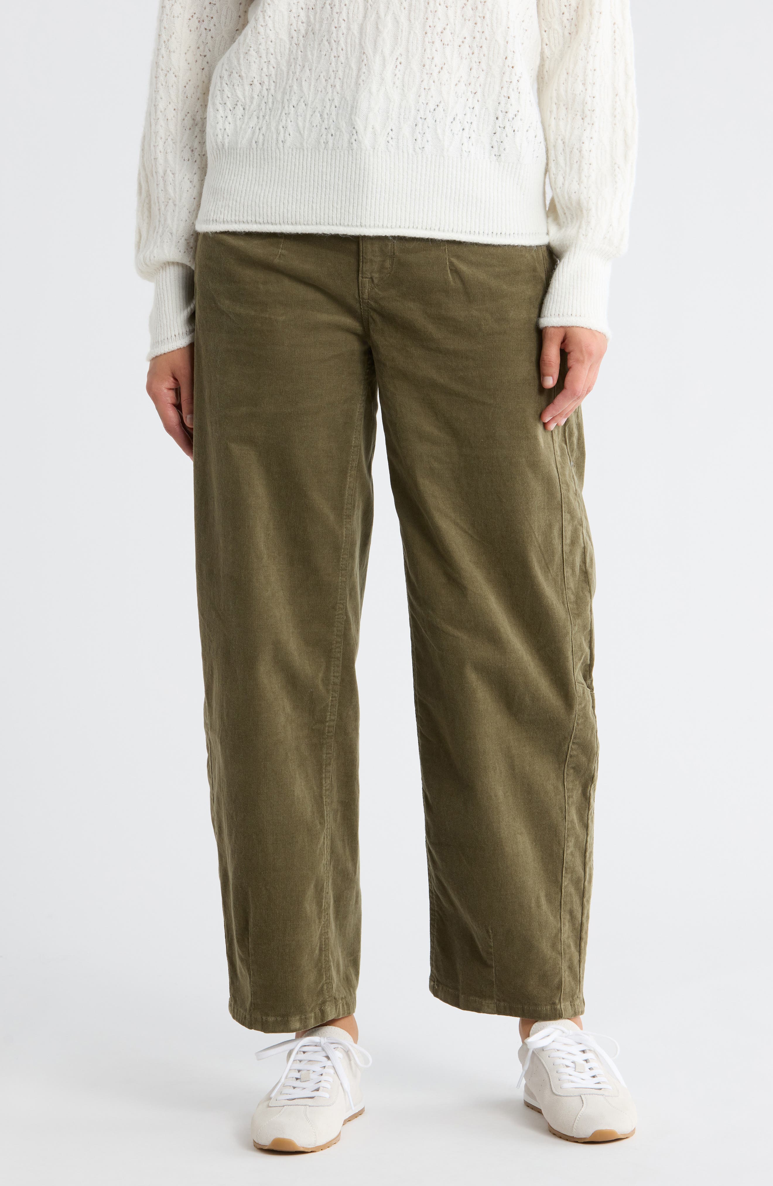 Democracy High Waist Barrel Leg Corduroy Pants