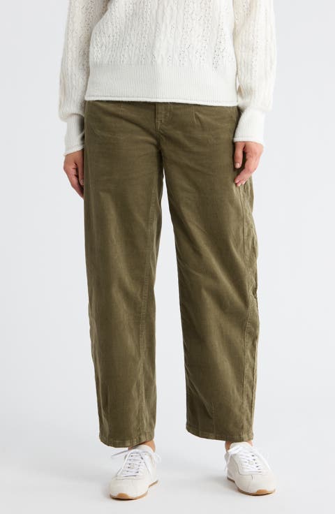 High Waist Barrel Leg Corduroy Pants