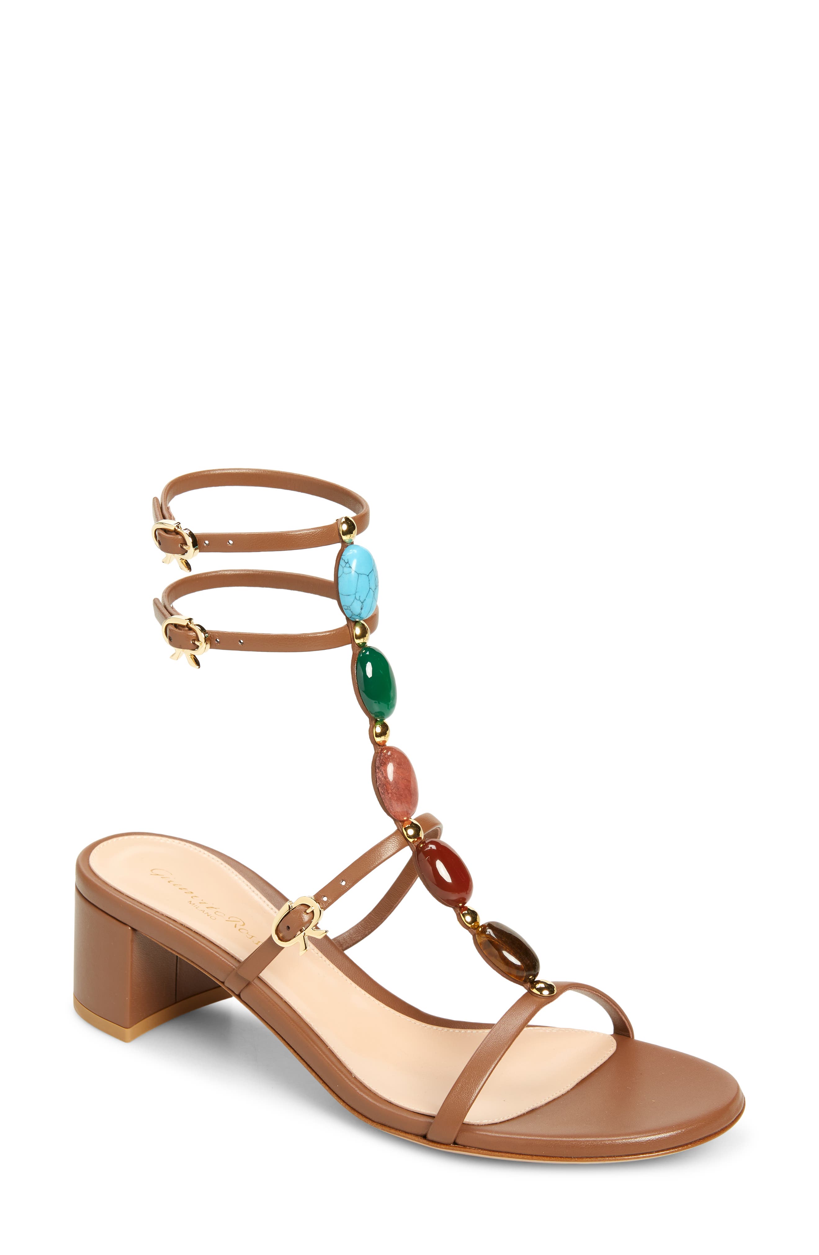 Gianvito Rossi Stone Embellished Double Ankle Strap Sandal, Main, color, 