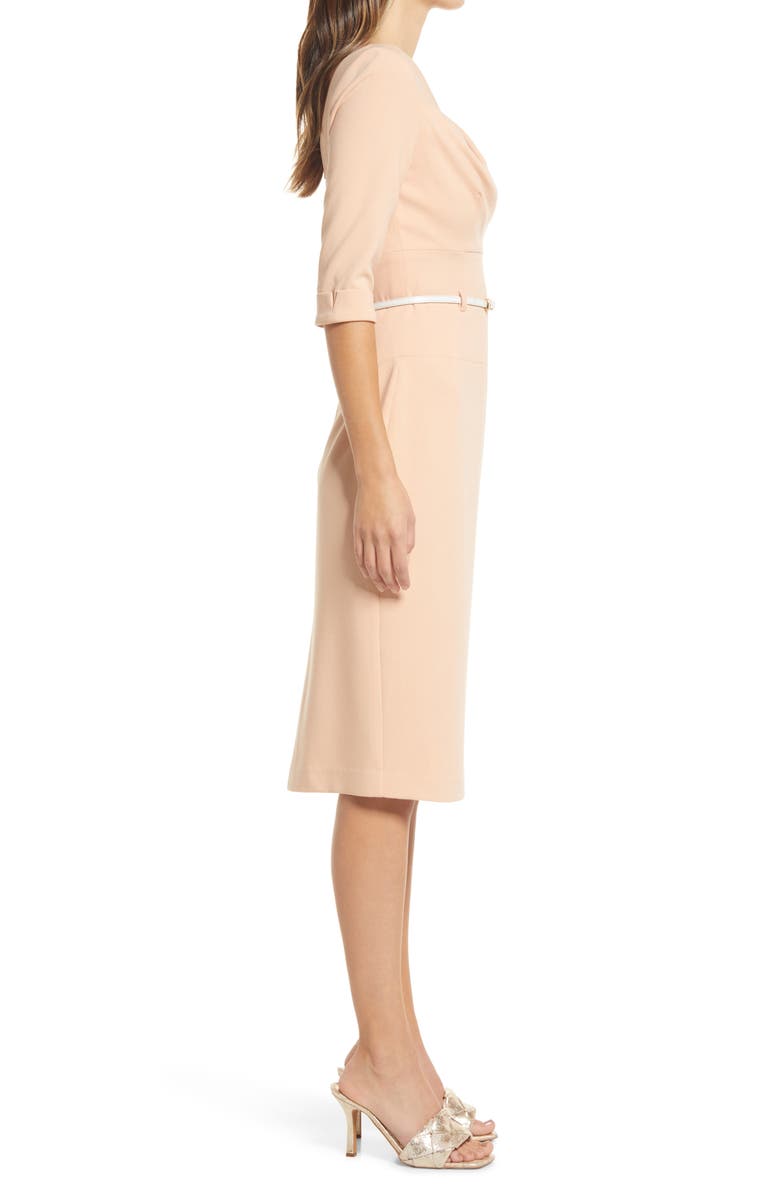 Black Halo Belted Drape Neck Sheath Dress, Alternate, color, 