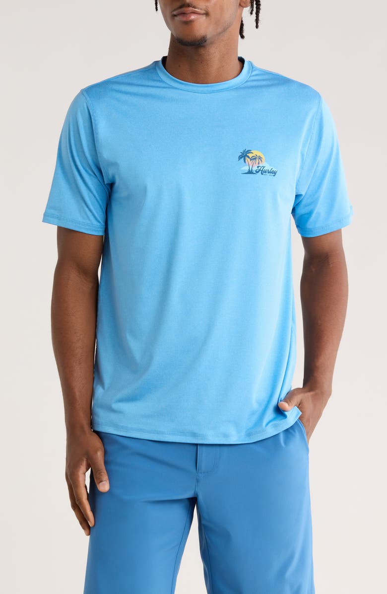 Hurley Island Time Short Sleeve Hybrid Rashguard, Main, color, Bliss Blue Heather