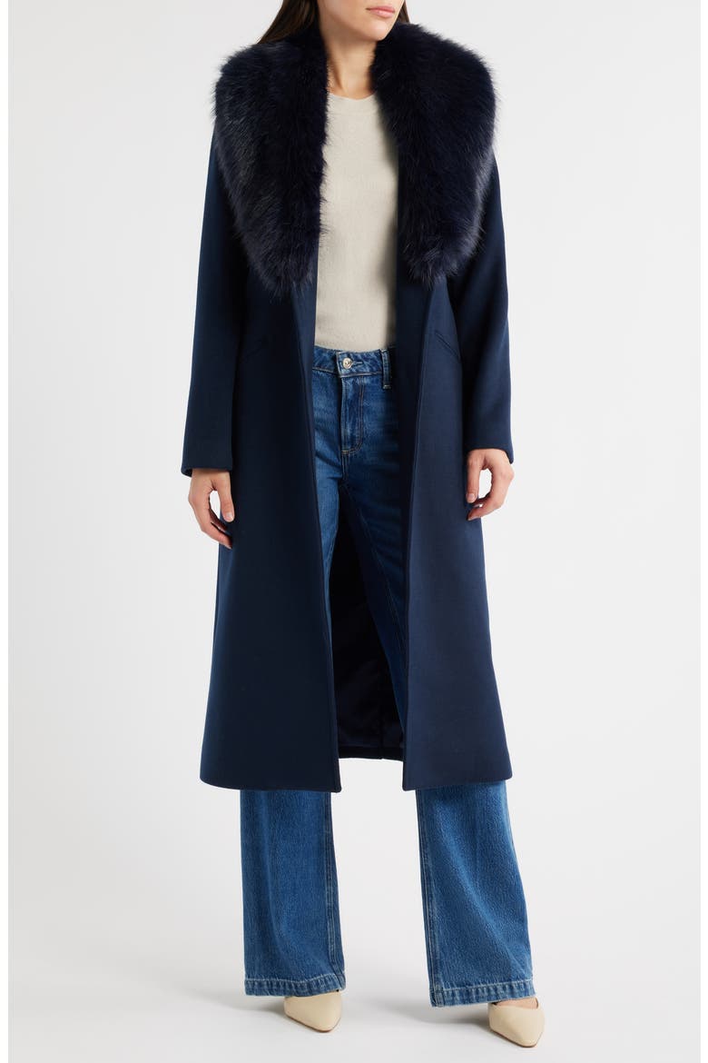Belted Longline Coat with Faux Fur Collar, Alternate, color, MIDNIGHT