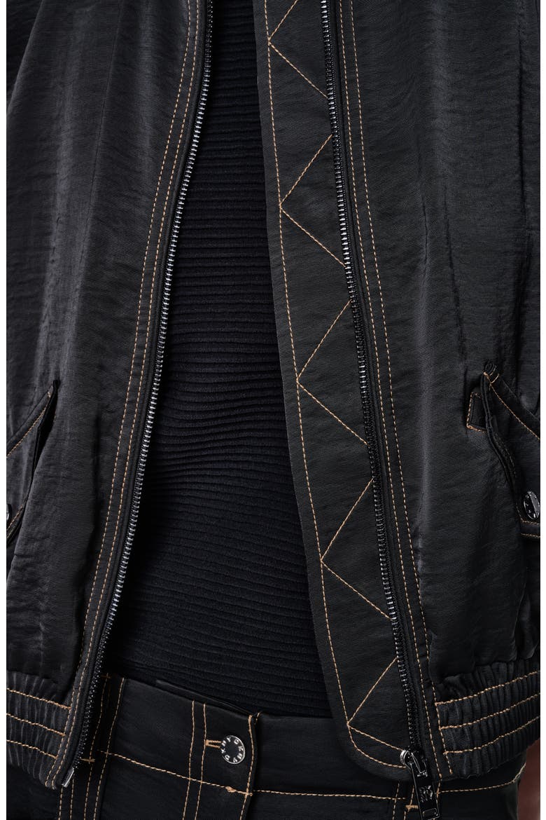 Contrast Stitch Bomber Jacket, Alternate, color, BLACK