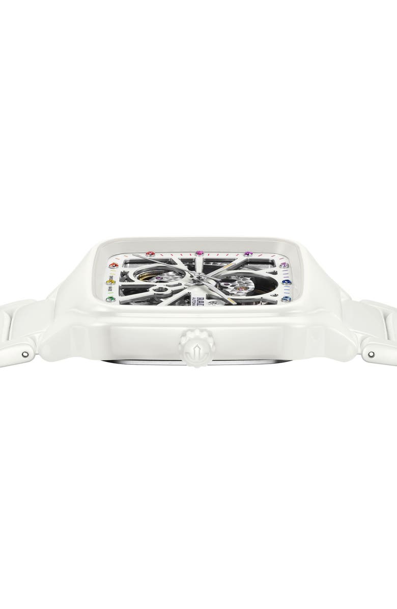 RADO True Square Automatic Open Heart Ceramic Bracelet Watch, 38mm, Alternate, color, White