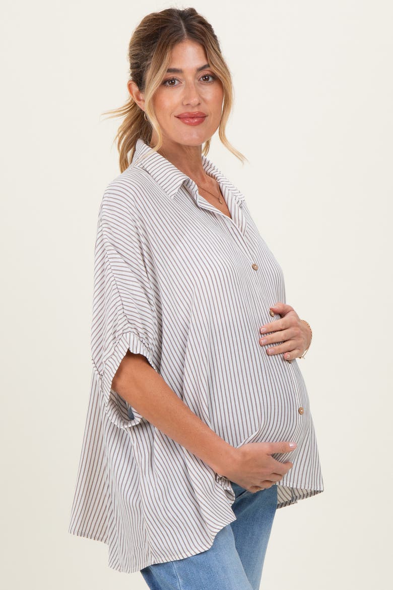 Striped Boxy Button Down Top, Alternate, color, Brown